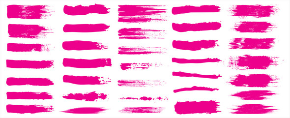 Grunge brushes. Paintbrush sketch strokes, pink splash distress texture and paint daub. Rough ink stain and calligraphy element vector set. Illustration sketch grungy shape, modern