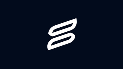 Obraz premium Modern minimalist abstract white S-shaped graphic design element on dark navy blue background, ideal for technology or business branding.