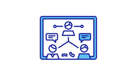 Blue Line Art Icon: Business Team Collaboration and Communication Network.