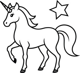 magical unicorn with decorative starry mane illustration on transparent background