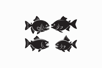 Predator Tropical Piranha fish vector silhouettes black image. eps