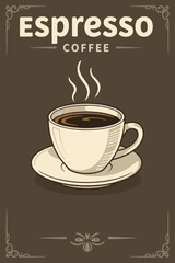 Coffee icon collection - vector outline illustration and silhouette. Hot steaming cup of coffee on wooden table in cozy cafe interior. Warm morning beverage, relaxing atmosphere, inviting coffee shop,