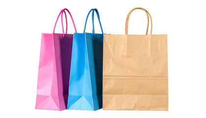 Three colorful shopping bags stand against a black background, showcasing variety in hues and materials
