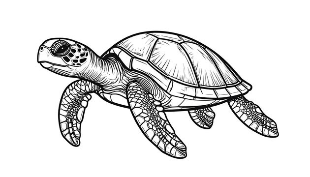 Detailed line art of a sea turtle