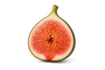 Fresh fig cut in half revealing pulp on transparent background