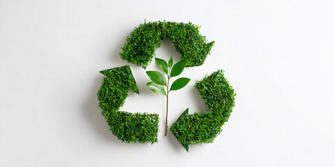 A Single Iconic Recycling Symbol Centered on a Clean White Background for Environmental Awareness and Eco Friendly Concepts