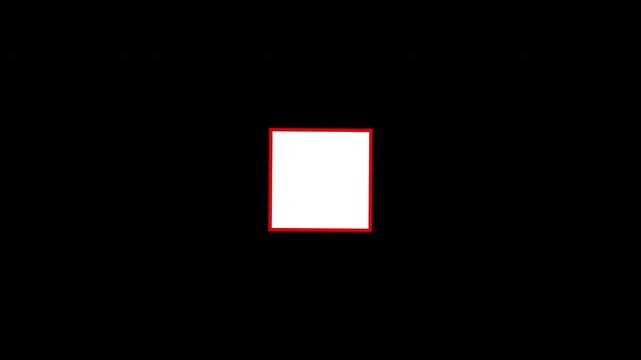 Bright rotating red bordered white diamond, or square shape is displayed on a black background. 4K video of simple shape animation.
