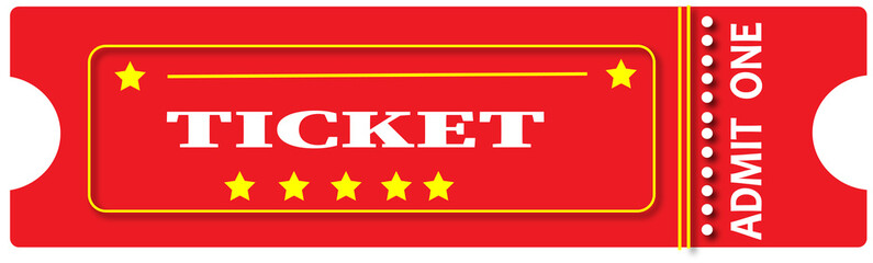 Vintage Red Admit One Ticket with Golden Stars - Classic Event Entry Vector Illustration