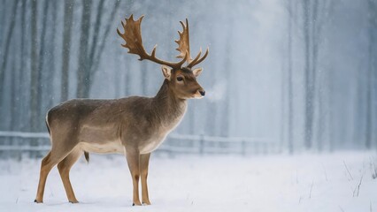 Winter Wildlife: Majestic Deer in a Snowy Landscape.