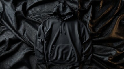 Fototapeta premium Designer forest green hoodie template flat lay with luxury fabric texture