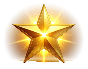  Radiant Golden Star with Shimmering Light Rays, Front View, Isolated on White Background 