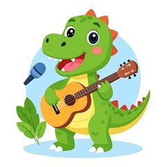 Cute dinosaur playing guitar