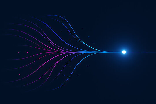 Artificial intelligence and big data technology concept with colorful neon network connections and light convergence