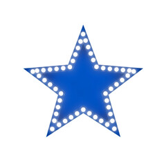 Blue star shape with glowing white marquee lights isolated on a transparent background image