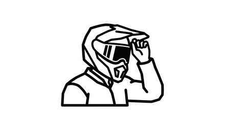 Line Art Illustration of a Motocross Rider with Helmet and Goggles.