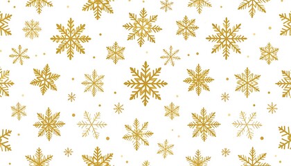 A repeating pattern of gold snowflakes scattered on a white background