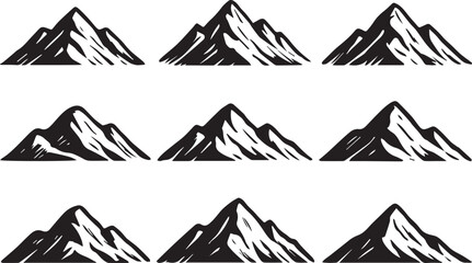 Minimalist Mountain Icons Grid – Black and White Vector Landscape

