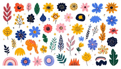 A vibrant collection of hand-drawn floral elements and botanical designs