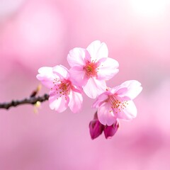 Fototapeta premium Pink Cherry blossoms blooming on a branch, soft focus background