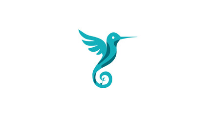 Stylized teal hummingbird seahorse hybrid vector illustration. Abstract aquatic bird design element for logo or graphic.