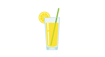 Refreshing lemonade in a tall glass with a lemon slice and green straw.