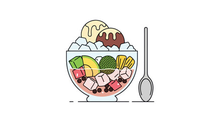 Halo-halo Dessert: A Colorful Filipino Shaved Ice Treat with Fruits and Ice Cream.