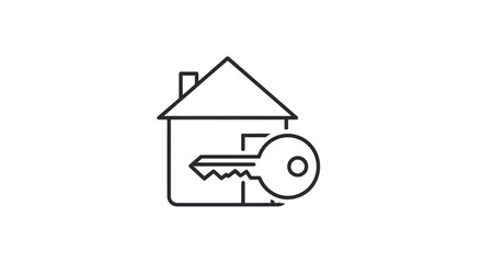 Simple Line Icon of a House with a Key.