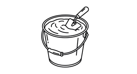 Black and White Bucket with Mortar and Trowel.