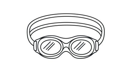 Line art illustration of swimming goggles with adjustable strap.