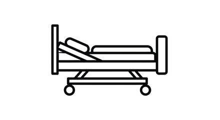 Simple Line Art Icon of a Hospital Bed with Adjustable Headrest.