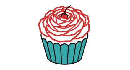 Deliciously Decorated Cupcake with Swirled Frosting and Cherry Topping.