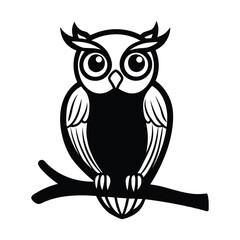 Fototapeta premium Owl sitting on tree branch silhouette.