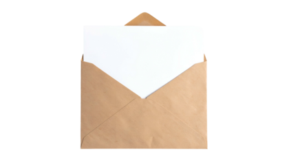 An open brown paper envelope with a white piece of paper partially inside
