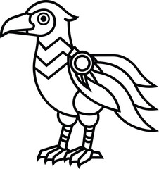 Steampunk robotic eagle coloring art illustration on transparent background