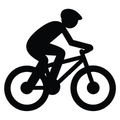 Naklejka premium A single color silhouette of a cyclist on a bicycle with helmet