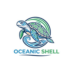 Oceanic Shell - Sea Turtle and Ocean Waves Logo