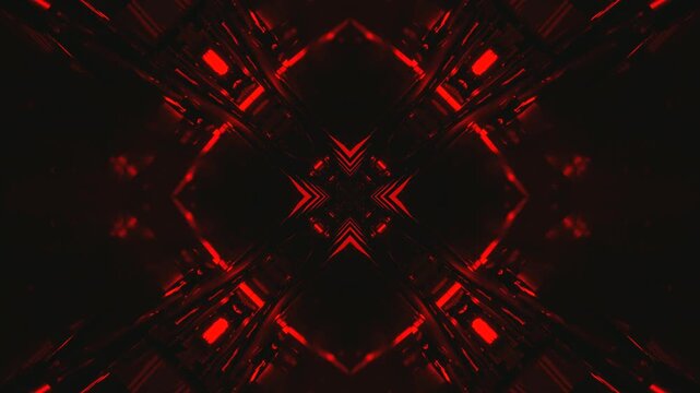 Visual tunnel experience with red lights and patterns for seamless loop entertainment