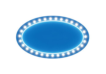 Oval blue sign with glowing white light bulbs border isolated on a transparent background image