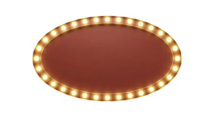 Oval Marquee Sign with Warm Yellow Light Bulbs isolated on a transparent background oval sign illuminated