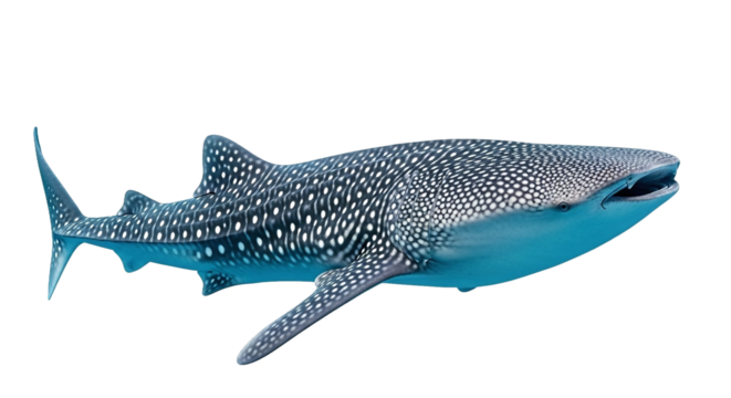 Blue whale shark with white spots swimming isolated on transparent background