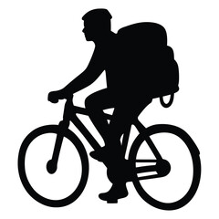 Obraz premium Silhouette of cyclist with backpack on a white background, illustration