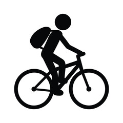 Obraz premium Silhouette of a person riding a bicycle with a backpack on white