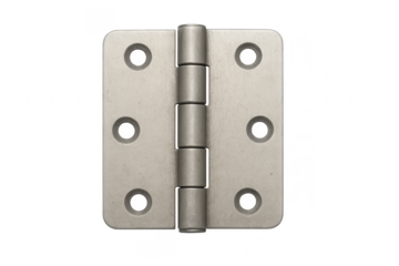 Metal butt door hinge hardware on transparent background