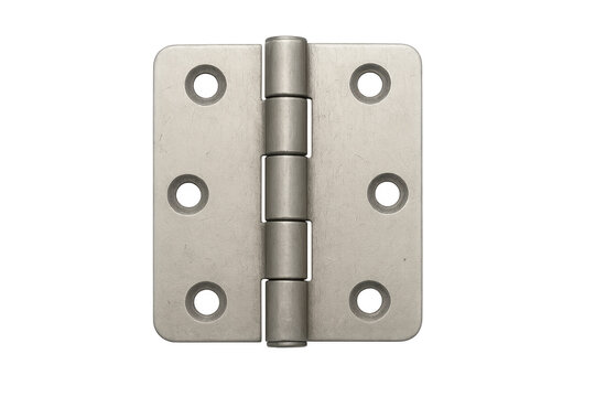 Metal butt door hinge hardware on transparent background