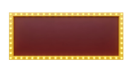 Rectangular Marquee Sign with Yellow Lights and Burgundy Center isolated on a transparent background