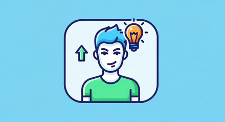 Creative idea generation illustration with lightbulb and person thinking of innovation and solution design