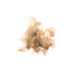Light brown smoke cloud swirling on a white background, creating a warm, earthy, and abstract visual effect perfect for backgrounds, creative projects, digital art, or modern design inspiration.

