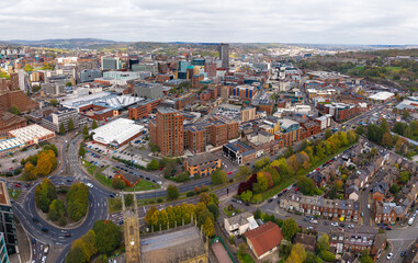 Fototapeta premium Aerial view of Sheffield city centre in South Yorkshire