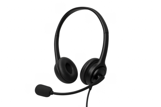 Black headset with microphone for customer service communication