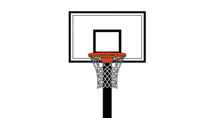 Illustrated Basketball Hoop with Net and Backboard Front View. © wong